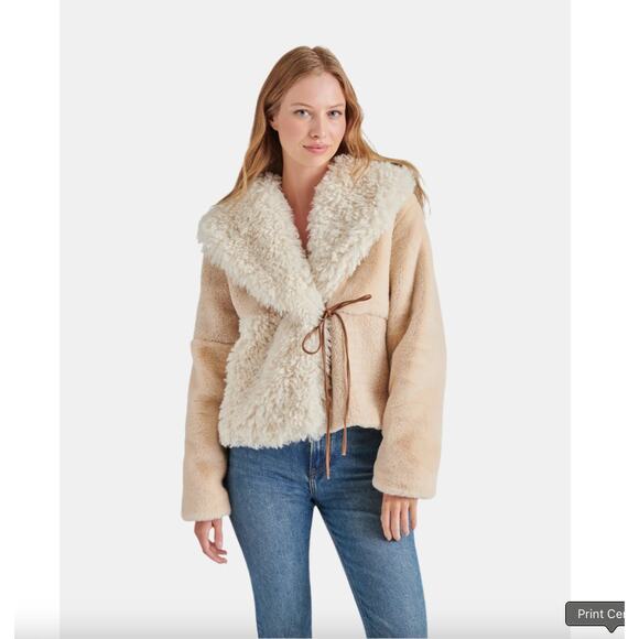 Steve Madden Winterlyn Jacket XS Natural Sherpa Faux Fur Teddy Coat Scandi Girl - Picture 11 of 16